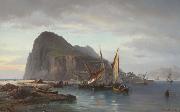 Vilhelm Melbye Shipping off Gibraltar oil painting